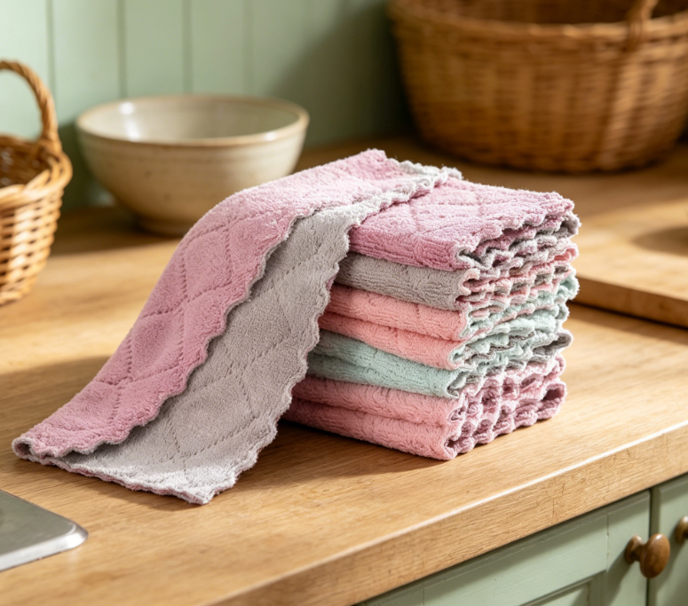 Thickened coral fleece oil-absorbing kitchen cloth